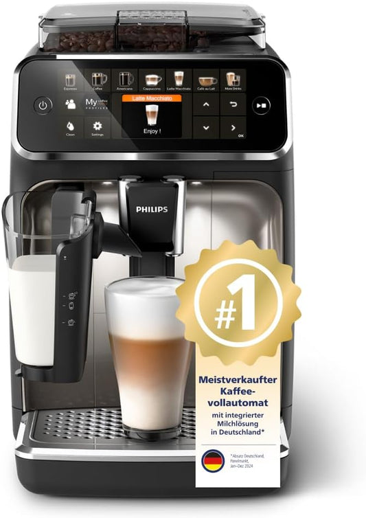Serie 5400 Kaffeevollautomat - LatteGo,12 Getränke, Milchaufschäumer, Touchscreen, 4 Profile, Chrom-Finish (EP5447/90)