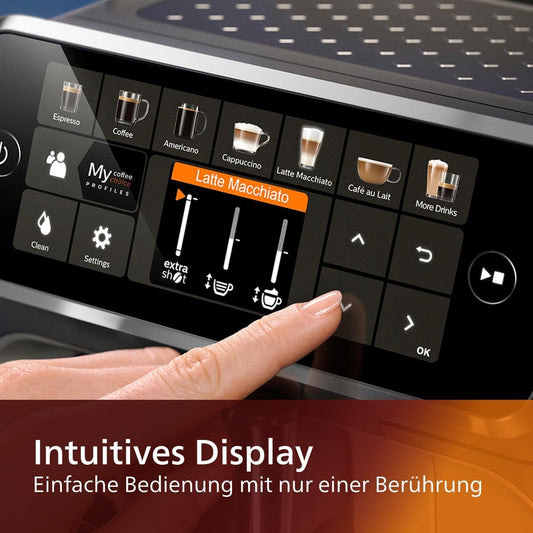 Serie 5400 Kaffeevollautomat - LatteGo,12 Getränke, Milchaufschäumer, Touchscreen, 4 Profile, Chrom-Finish (EP5447/90)